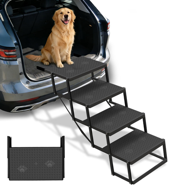 Dog Steps for Car, Truck, SUV, Dog Stairs for Car with Upgraded Non-Slip Surface, Foldable Dog Ramp for Car, Pet Stairs for Large Dogs, 4 Steps
