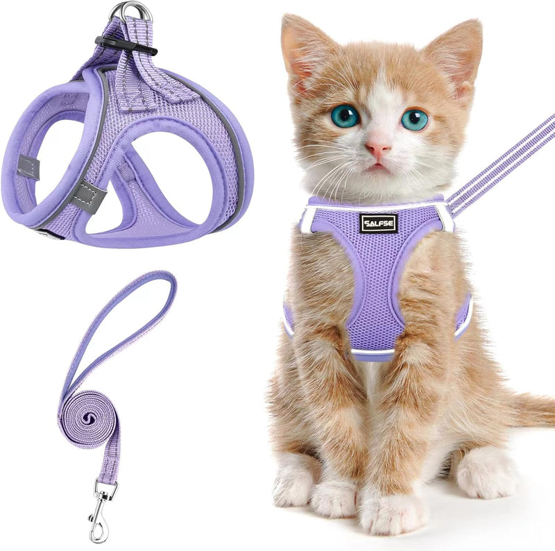 Cat Harness and Leash for Walking Escape Proof, Adjustable Kitten Vest Harness Reflective Soft Mesh Puppy Harness for Ou