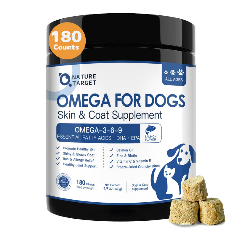 NATURE TARGET Omega 3 Fish Oil for Dogs, Salmon Oil for Dogs Skin and Coat with EPA & DHA Fatty Acids, Dog Itchy Skin Relief & Hot Spot Treatment, Anti Shedding, Support Hip & Joint Health - 180 ct
