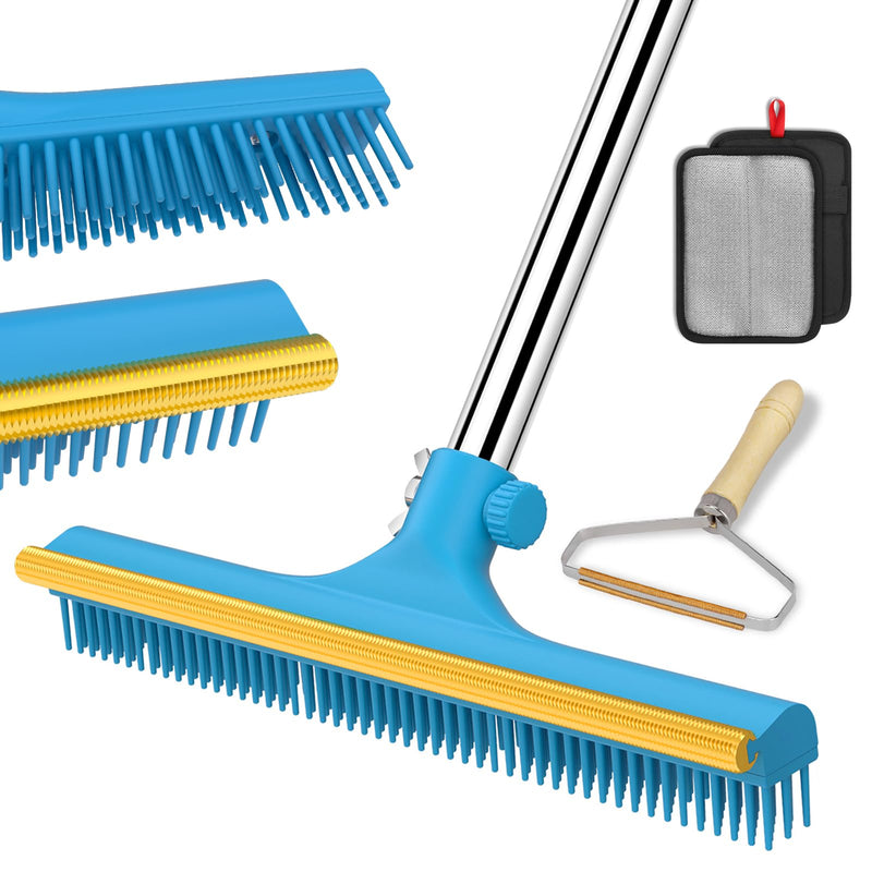 mupapi Carpet Rake for Pet Hair Removal, Reusable Pet Hair Remover Broom, 60'' Adjustable Long Handle Dog and Cat Hair Remover Tool Set of 3, Lint Remover Scraper for Carpets, Rugs, Mats, Couch, Car