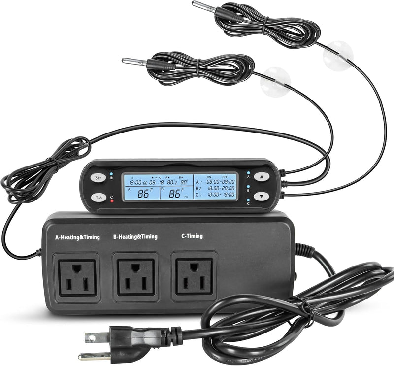 Smart Thermostat with Heating Timing Outlets, PID Dimming Thermostat for Day Night Temperature Controller, 3-Channel Dig