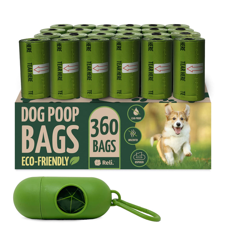 Reli. Biodegradable Dog Poop Bags w/Holder (360 Count - 24 Rolls) | 9x13