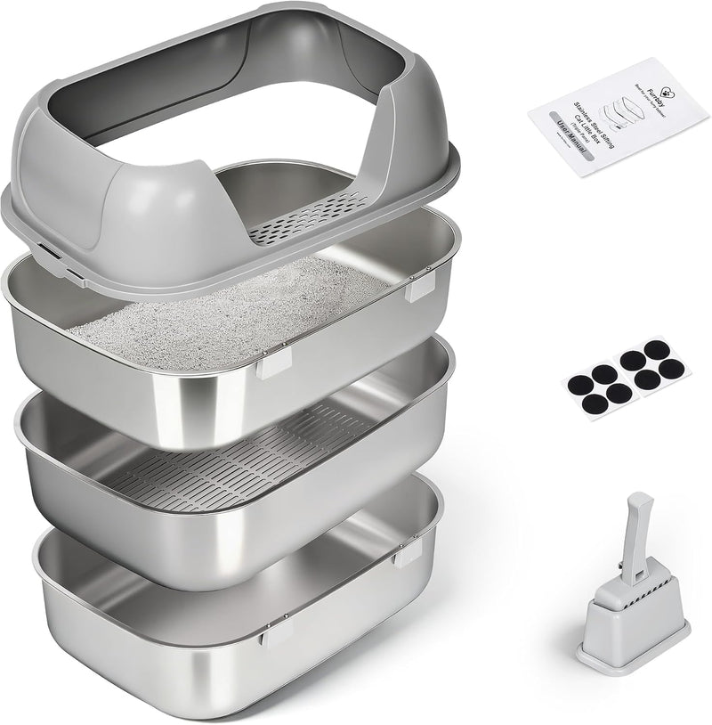 Triple Pan Stainless Steel Sifting Cat Litter Box