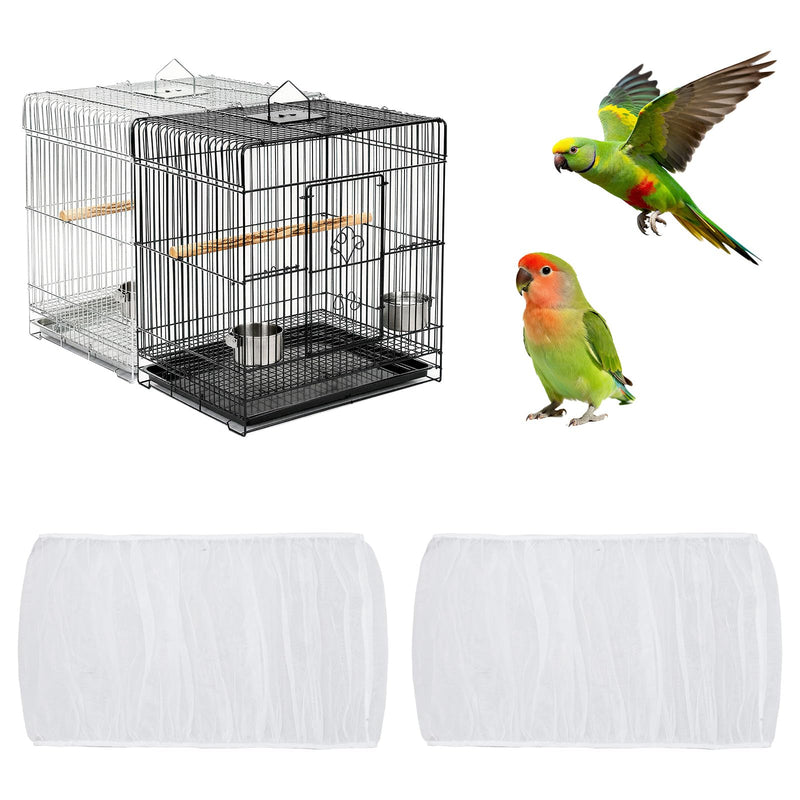 Fengek 2 Pcs Adjustable Bird Cage Cover & Seed Catcher Net - Stretchy Bird Cage Accessories for Night Cover & Seed Guard (White, XL)