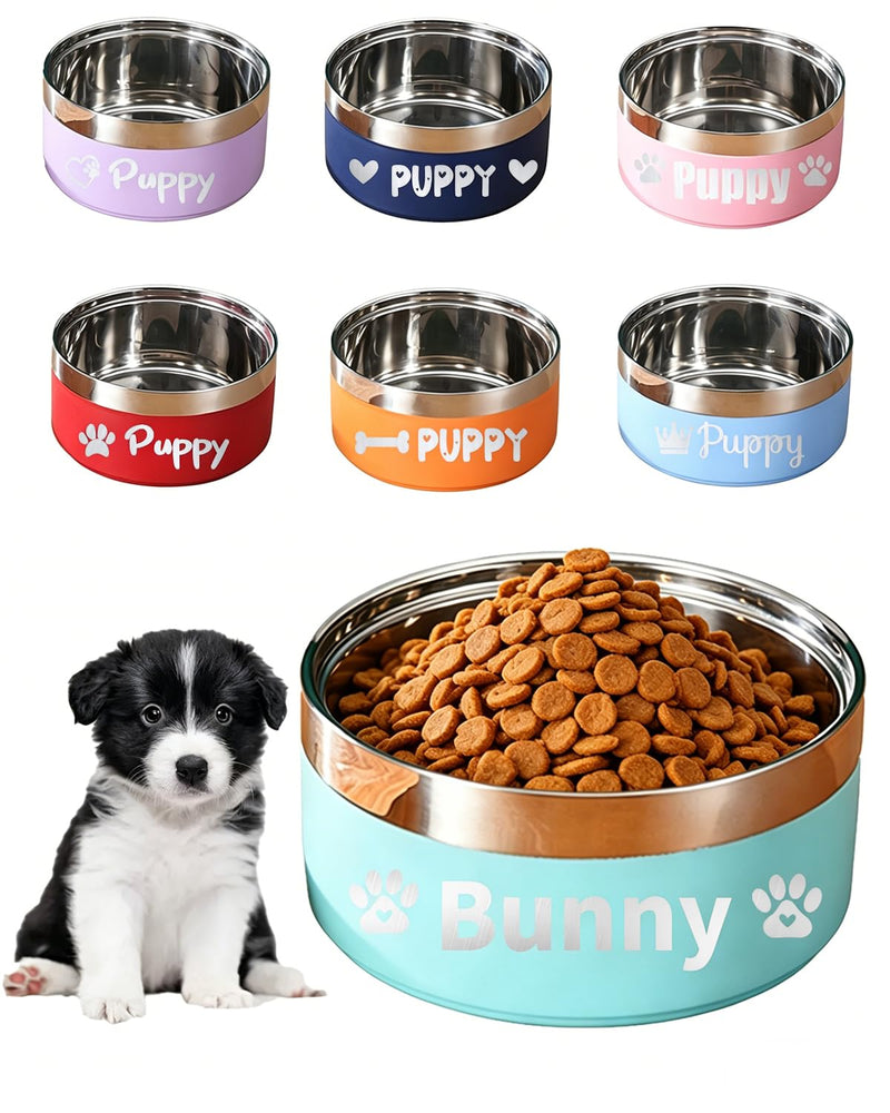 Personalized Dog Bowls with Name, BUGMKCS Customized Steel-stanless Pet Water Bowls for Both Cat & Dog, Engraved Dog Water Bowl, Durable Cute Double Layer Reinforcement Cat Food Bowl for Pets Gifts