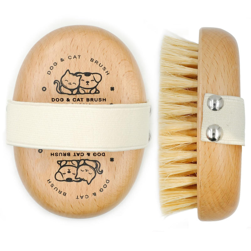 Menesia Soft Dog Brush, Pets Palm Brush for Dog and Cat Grooming - Bristle Brush for Dogs Short Haired - Soft Bristle Dog Brush Handheld - Ideal for Small Dogs Daily Gentle Grooming Brush (Beechwood)