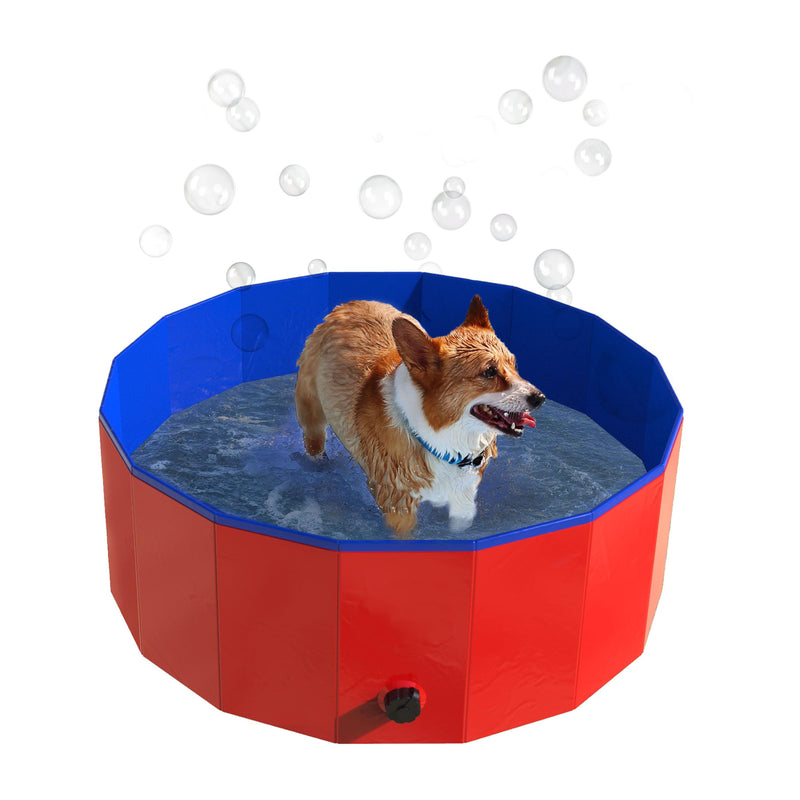 Foldable Dog Pool - 30.5x12in Pet Pool - Durable PVC Outdoor Pool with Drain for Grooming, Bathing, or Play - Kiddie Pool for Dogs by PETMAKER (Red)
