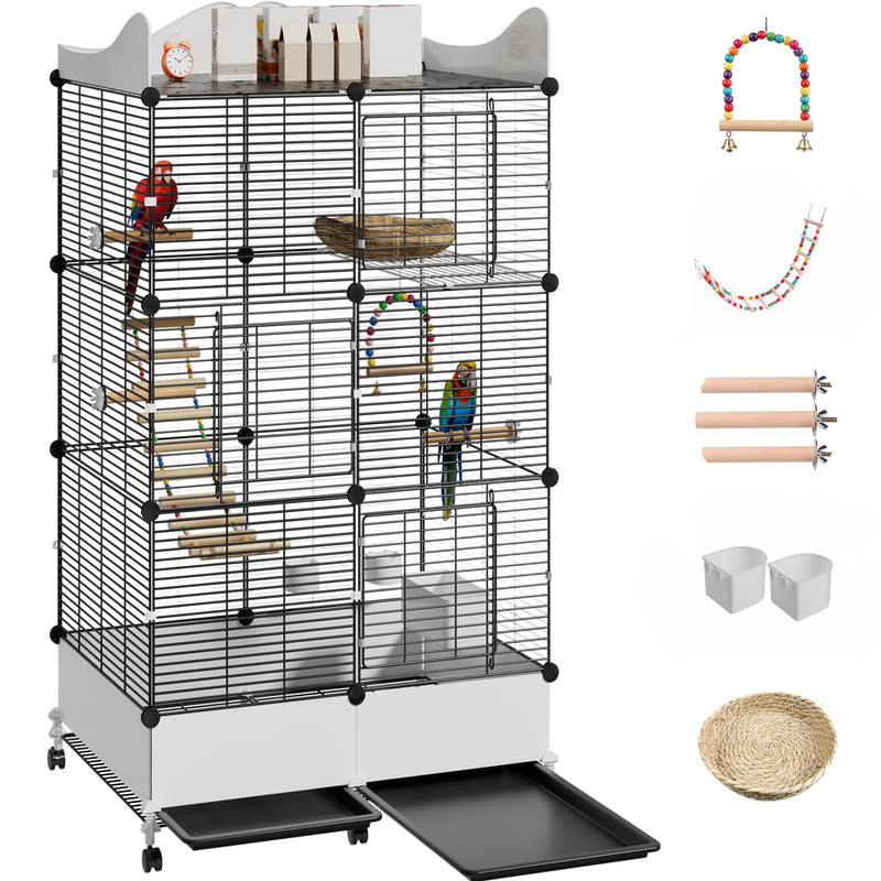 SNAAT Encrypted Bird Cage Large Bird Cages 57-Inch, Top Storage Space, Bottom Splash Guard with Essential Bird Supplies – Durable & Spacious Aviary – Budgies & Cockatiels