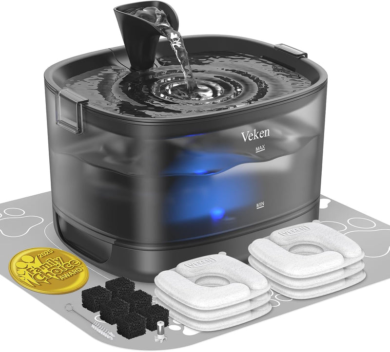 Veken 85oz/2.5L Cat Water Fountain with Detachable Tank, 6 Filters, D1