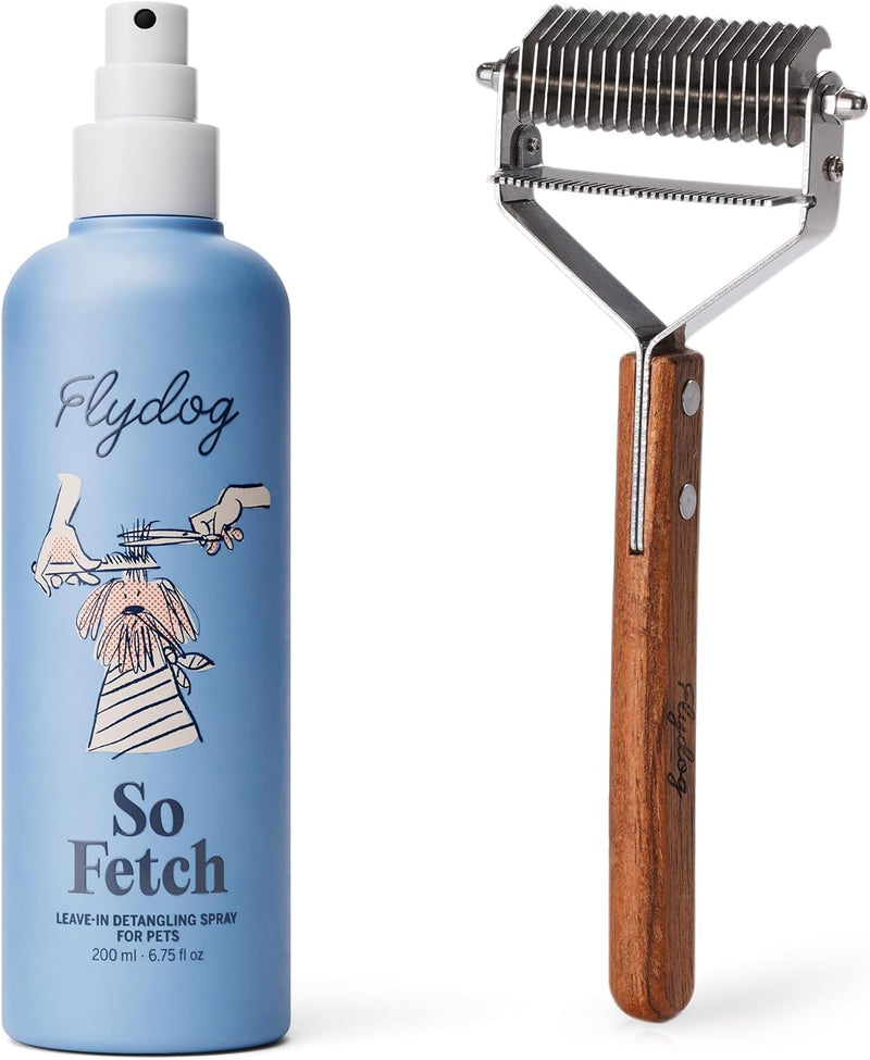 FlyDog Detangler Combo for Dogs & Cats – Leave-in Hair Detangler Spray for Tangle-Free Grooming & Tailored Comb for Dema