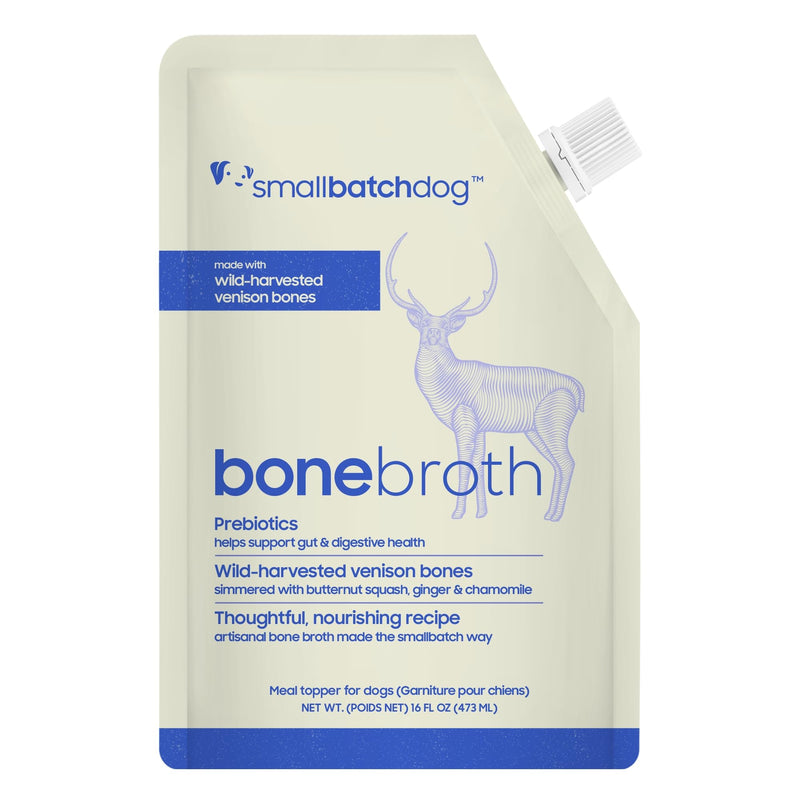 smallbatch Pets Shelf Stable Bone Broth, Organic Venison Recipe with Prebiotics & Adaptogen-Inspired Ingredients, Topper for Dogs - 16 Ounce (Single Pack, Venison)