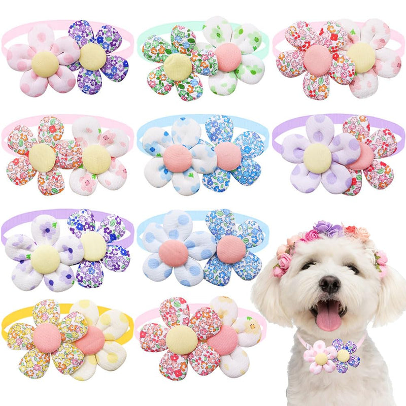 10PCS Cute Flower Dog Collar Charms, Adjustable Small Medium Dog Bow Tie Collars, Pet Bowties & Dog Grooming Accessories for Dogs Cats (Style A)