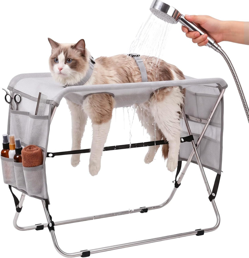 Pet Grooming Hammock for Small Dogs Cats Under 30 lbs, Stainless Steel Bracket, 30-Pound Weight Capacity, Foldable Dog C
