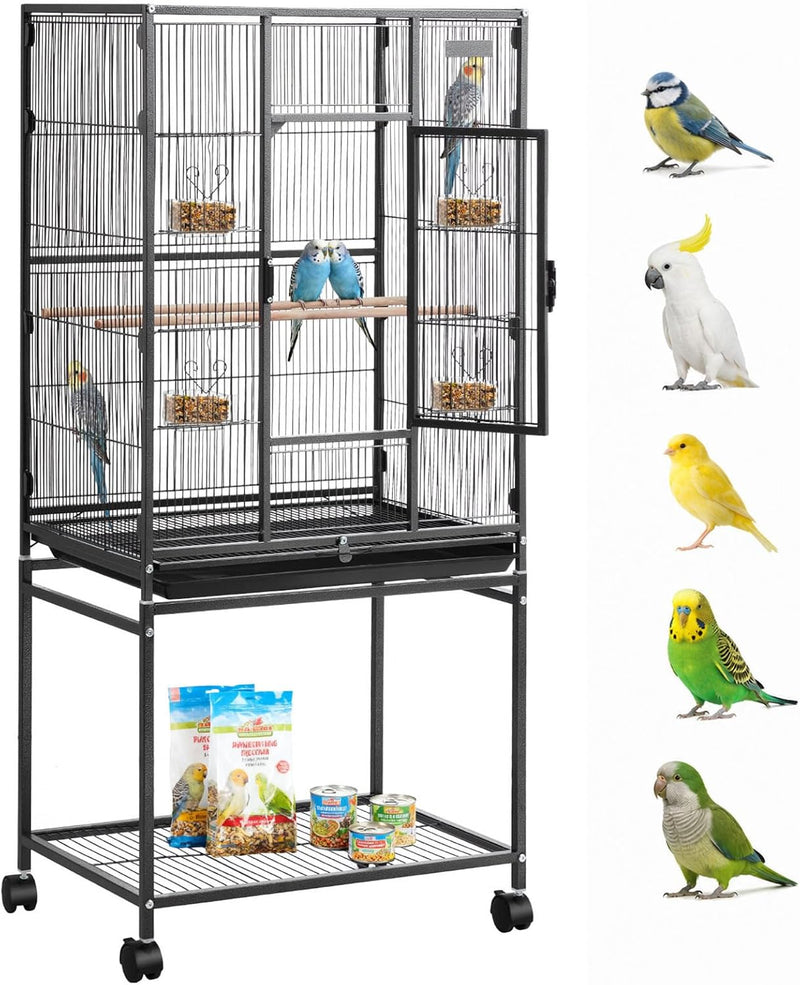 VEVOR Bird Cage, 24.6 x 16.7 x 53.9 inch, Flat Top, Wrought Iron Bird Flight Cage with Perches, Slide-Out Tray and Plast