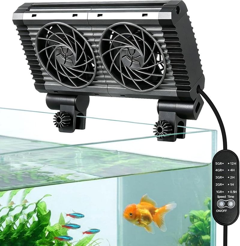 Dual-Head Aquarium Chiller Fan, Ultra-Quiet Fish Tank Cooler, 5-Speed Aquarium Cooling Fan Cools Water 3-7°F, Clip-on Wa