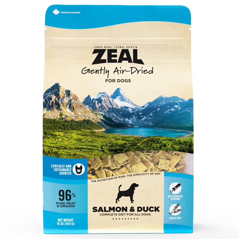 ZEAL Canada Air-Dried Salmon & Duck Recipe for Dogs - Superfood Omega-3 Rich, Dual-Protein, Grain Free, No Fillers, Complete Nutrition (Salmon & Duck, 1 lb)