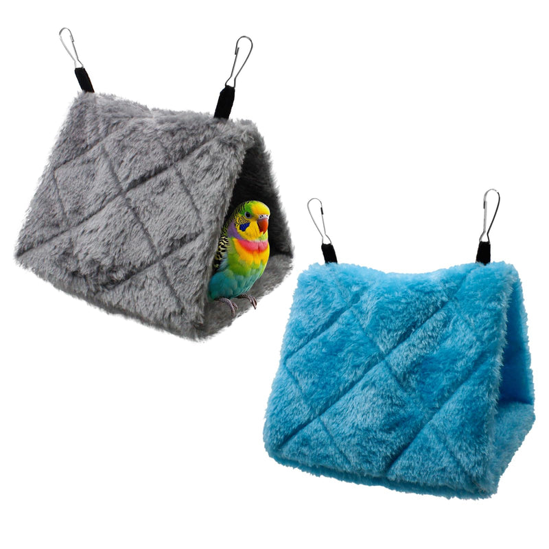 Yinprwi 2 Pack Warm Bird Nest House Shed Hut Parrot Sleeping Bed Hanging Hammock Snuggle Cave Birds Hut Hideaway Tent for Pet Parrot Macaw Budgies Cockatiels Cockatoo Lovebird Size S (Blue&Grey)