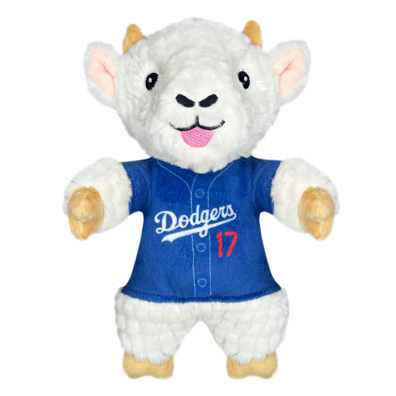 MLBPA Shohei Ohtani Goat Plush Toy for Dogs and Cats with Squeaker, Wearing a Team Player Jersey! MLB LA Dodgers Fun & Sporty Goat Shaped Dog Chew Toy, Interactive Pet Toy