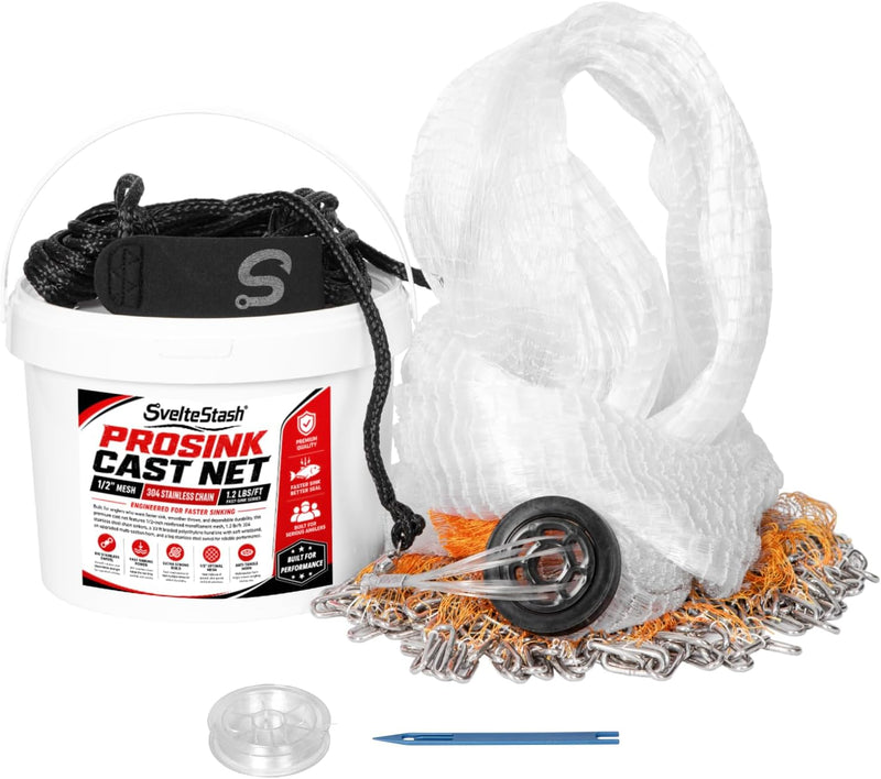1.2 lb/ft Chain Cast Net, Throw Net with 304 Stainless Steel Chain Sinker