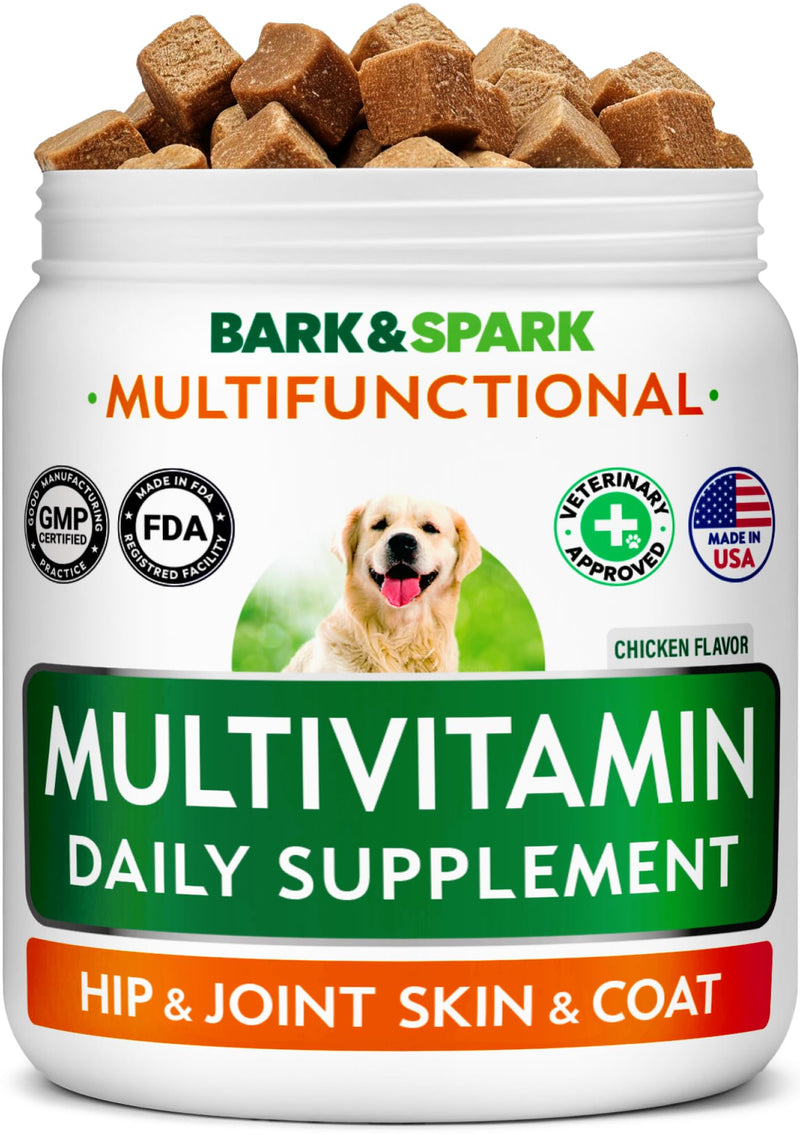 BARK&SPARK Dog Multivitamin Chews Glucosamine Chondroitin with Omega 3, Digestive Enzymes & Probiotics | Vitamins and Supplements for Dogs Pet Skin & Coat & Joint & Gut Health Support - 120ct
