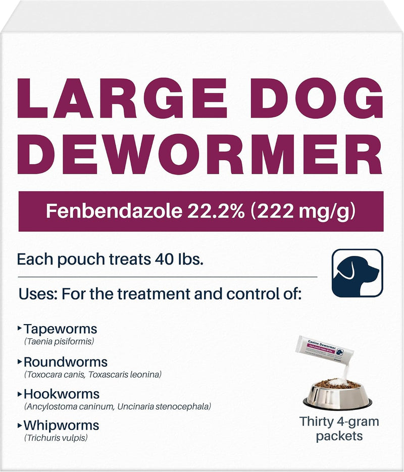 Fenbendazole for Dogs 22.2% (222 mg/g), Large Dog Dewormer Powder, 4g x 30 Packets, Broad-Spectrum Canine Dewormer for R
