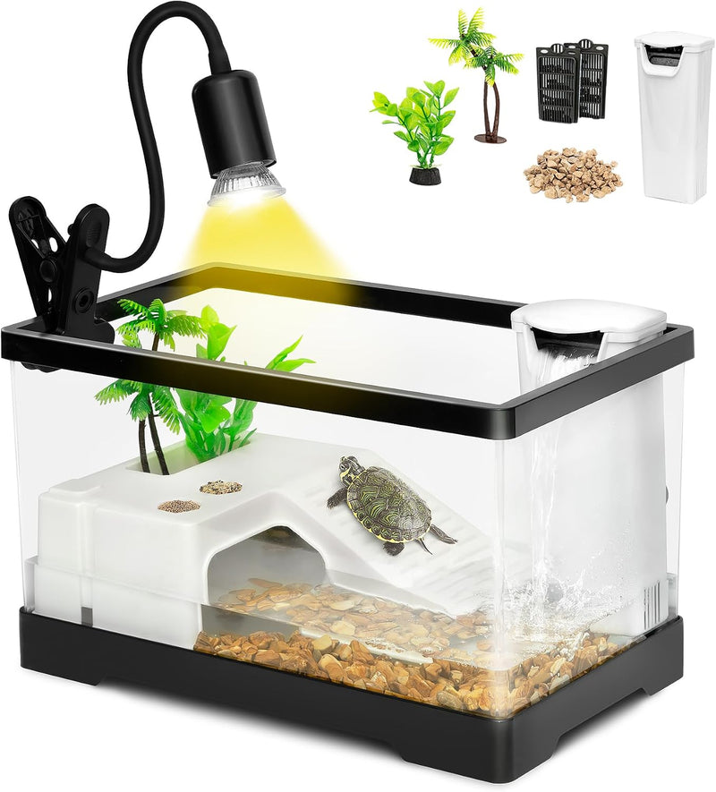 AZV All-in-One Baby Turtle Tank Starter Kit, 4.6 Gal, 15.8 x 7.8 x 8.7 Inch