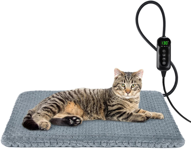 INVENHO Heated Cat Bed, Waterproof Adjustable Temperature Dog Cat Heating Pad with Timer, Indoor Pet Heating Pad for Cat