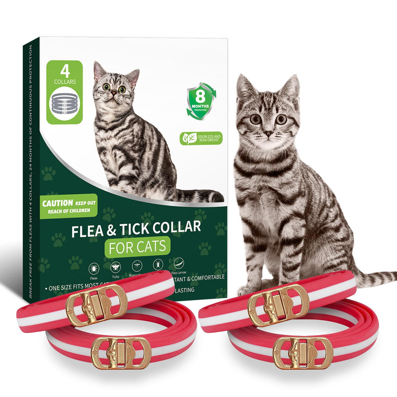 4 Pack Collar for Cats- 32 Months Protection Water Resistant Cat Collars for Kitten Small Medium Large Dog- Red & White