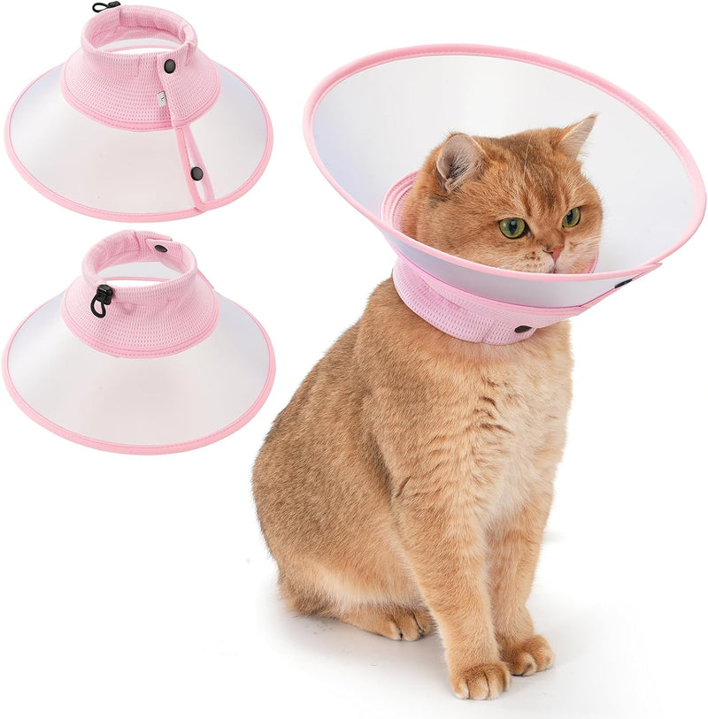Avont Soft Mesh Cat Cone, Adjustable Anti-Lick E-Collar (Pink S)