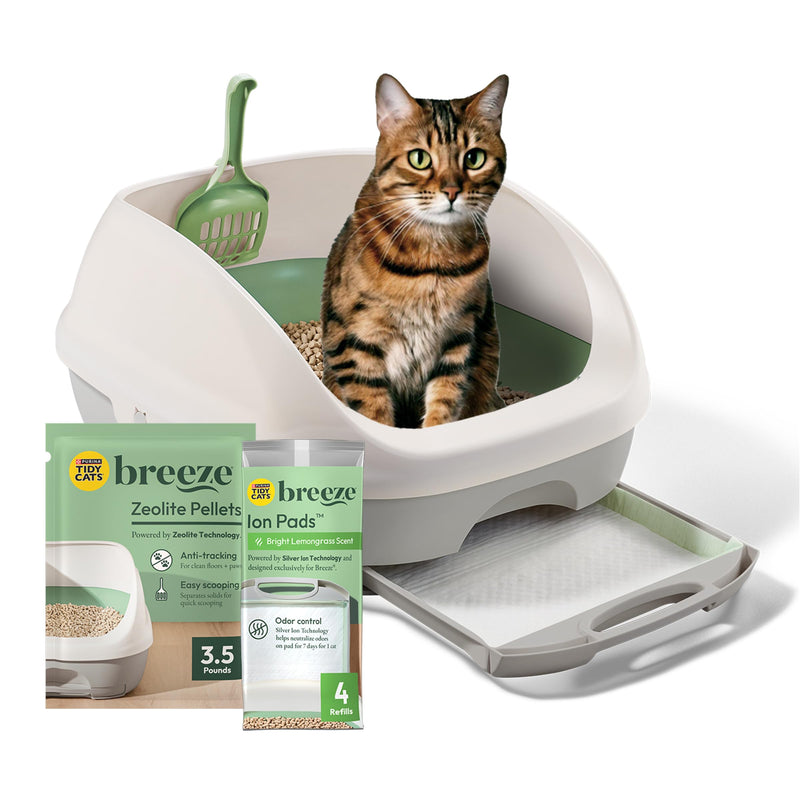 Purina Tidy Cats Litter Box System, BREEZE System Starter Kit Litter Box, Litter Pellets & Pads