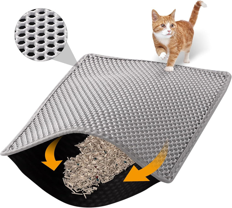 ondware Cat Litter Mat 24 x 15 in, Double Layer, Waterproof, Gray