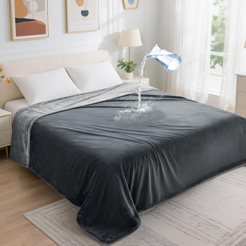 LOOBANI Waterproof Blanket for Bed: Reversible Soft Flannel Twin Bed Blanket 60