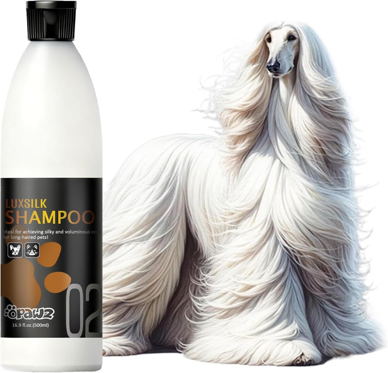 OPAWZ 02 LuxSilk Dog Shampoo, 2- in-1 Dog Shampoo and Conditioner, Reduces Shedding, Dematting, Deshedding, Removes Undercoat, for Long Haired, Silky Coat Dogs and Cats, 16.9 fl.oz/ 500ml