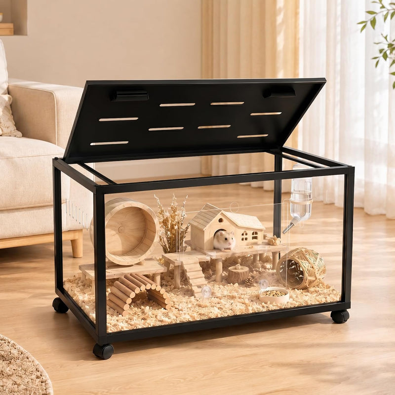 Large Acrylic Metal Hamster Cage 3.0, Small Animal Habitat 32 * 16 * 16IN Metal Hamster Cage Easy-Clean 360° Viewing, St