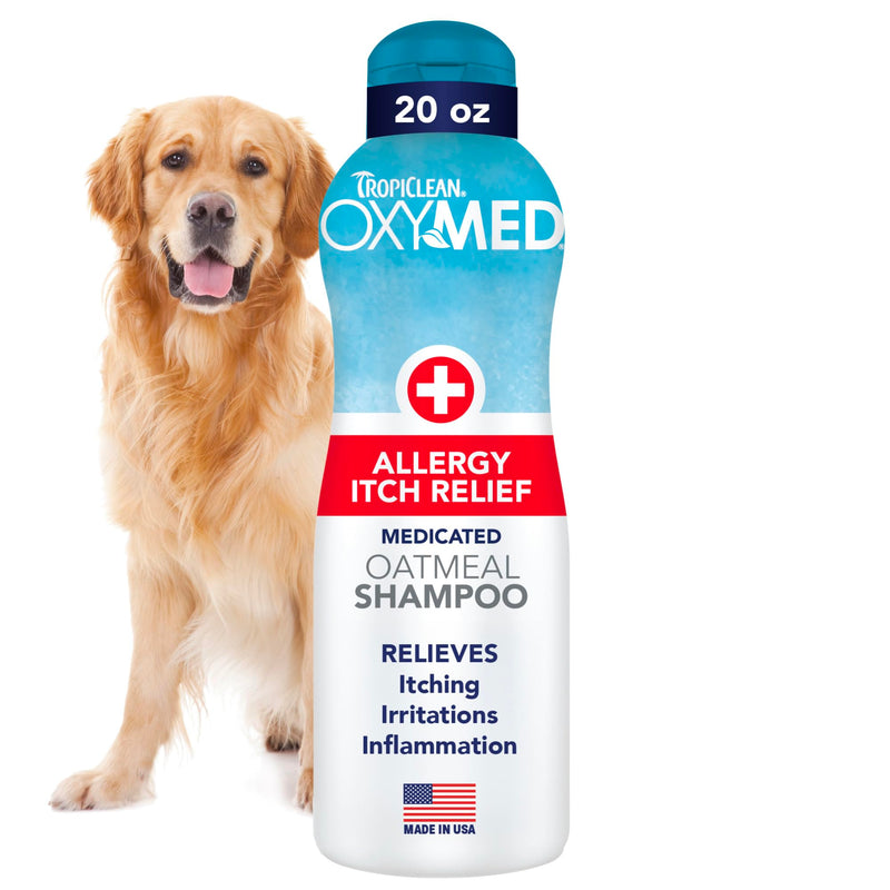 TropiClean OxyMed Dog Shampoo for Allergies and Itching, Gentle Moisturizing Oatmeal & Aloe Shampoo for Seasonal Allergies & Skin Irritants, 20oz