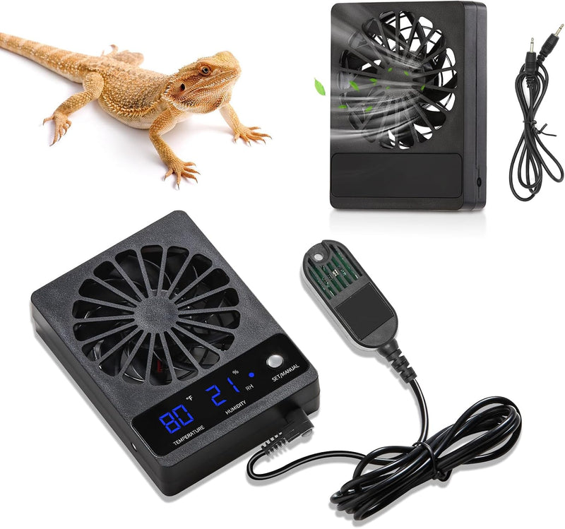 2 PCS Reptile Ventilation Fan with Thermo-Hygrometer | Air Circulation Fan for Terrariums, Enclosures & Aquariums | Quie