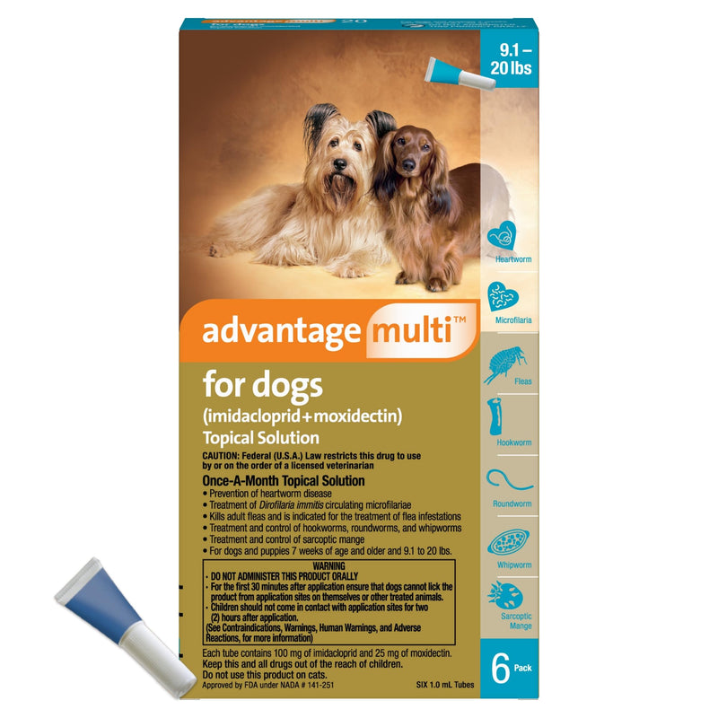 Advantage Multi Topical Solution for Dogs 6 Doses, 9.1-20 lbs (Teal)