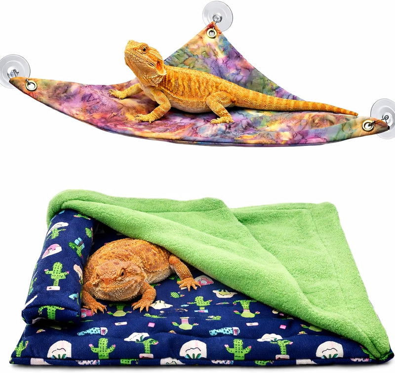 Mechpia Bearded Dragon Tank Accessories, Reptile Bedding Hammock Soft Fabric Warm Sleeping Pillow with Cover Substrate f
