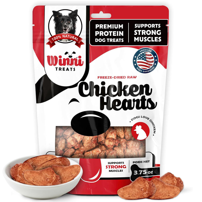 Winni Treats Freeze Dried Chicken Hearts for Dogs - Single Ingredient, Preservative-Free, Premium Chicken Hearts, High in Protein for Strong Muscles, Low in Fat, Healthy Dog Treats (3.75 Ounces)