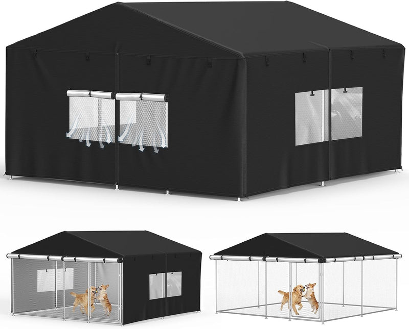 STARTWO Outdoor Dog Kennel Cover, 600D Heavy Duty Full Coverage for 10'Dx10'Wx6.5'H Dog Cages, with Transparent Window,