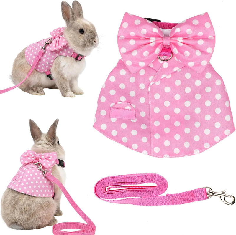 Bunny Harness and Leash Set, Soft Mesh Rabbit Harness with Bow, Adjustable Escape Proof Vest for Small Pets Rabbits Kitt