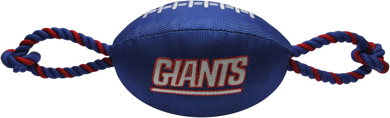 Pets First NFL New York Giants Football Dog Toy, Tough Quality Nylon Materials, Strong Pull Ropes, Inner Squeaker, NFL T