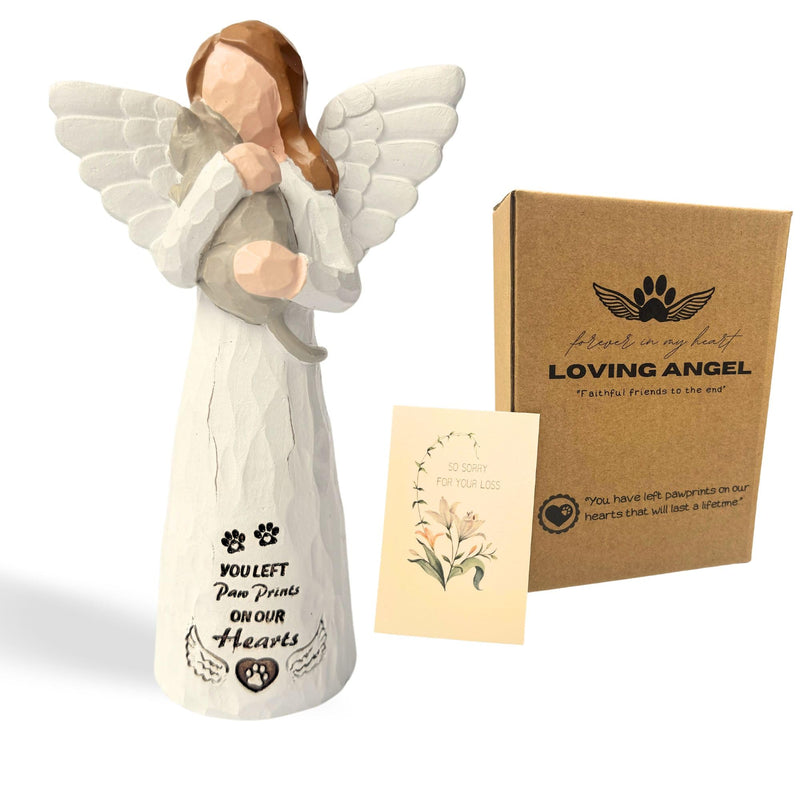Cat Memorial Gifts for Loss of Cat, Pet Memorial Gifts for Cats, -Cat Statue Sculpted Hand-Painted Angel Figurines – Loss of Cat Sympathy Gift, Pet Loss Sympathy Gift, Cat Remembrance Gifts(Grey)