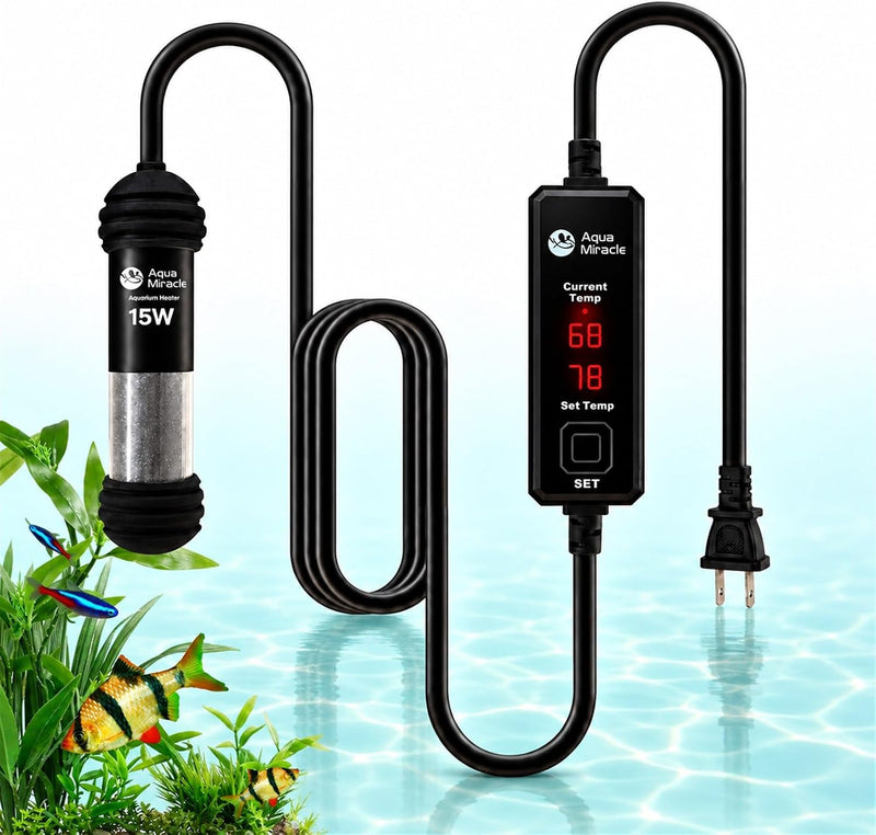 AquaMiracle 15W Dual LED Display Small Aquarium Betta Heater for 1-3 Gal Tanks