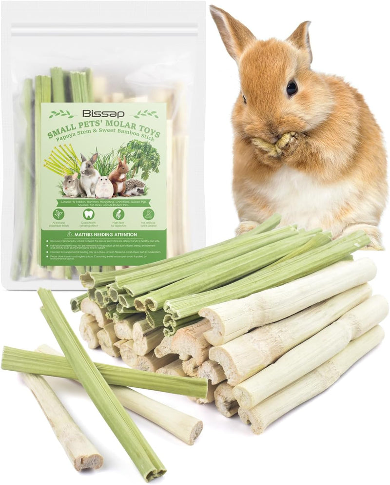 Bissap 40PCS Rabbit Chew Sticks, 20PCS Sweet Bamboo Chew Sticks & 20PCS Papaya Stems Bunny Chews for Rabbit Hamster Chin