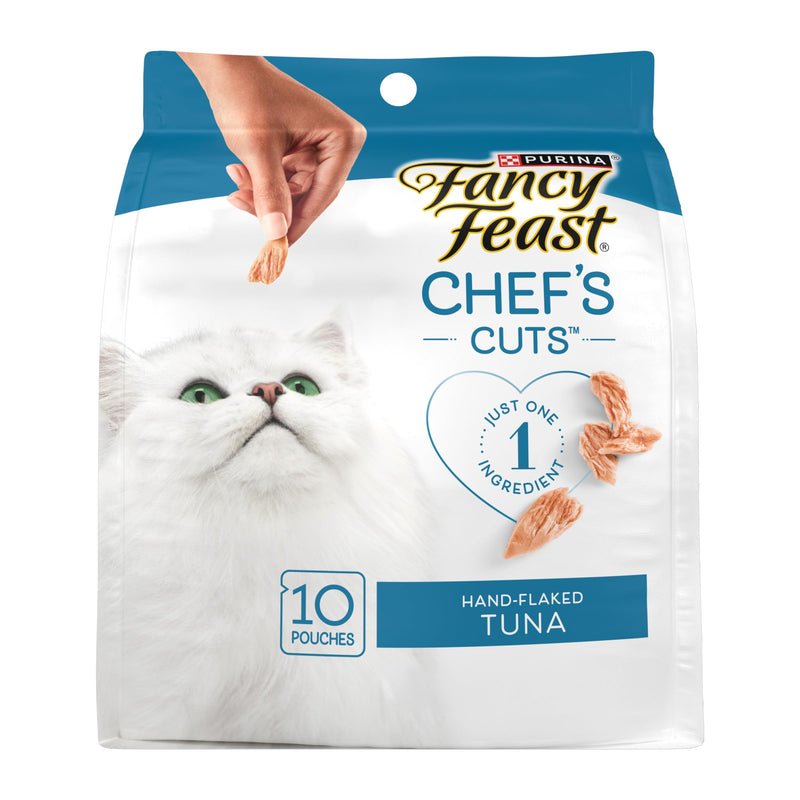 Purina Fancy Feast Purely Hand-Flaked Tuna Cat Treats, Steam-Baked Real Tuna, Pack of 5, 10 Count Pouches