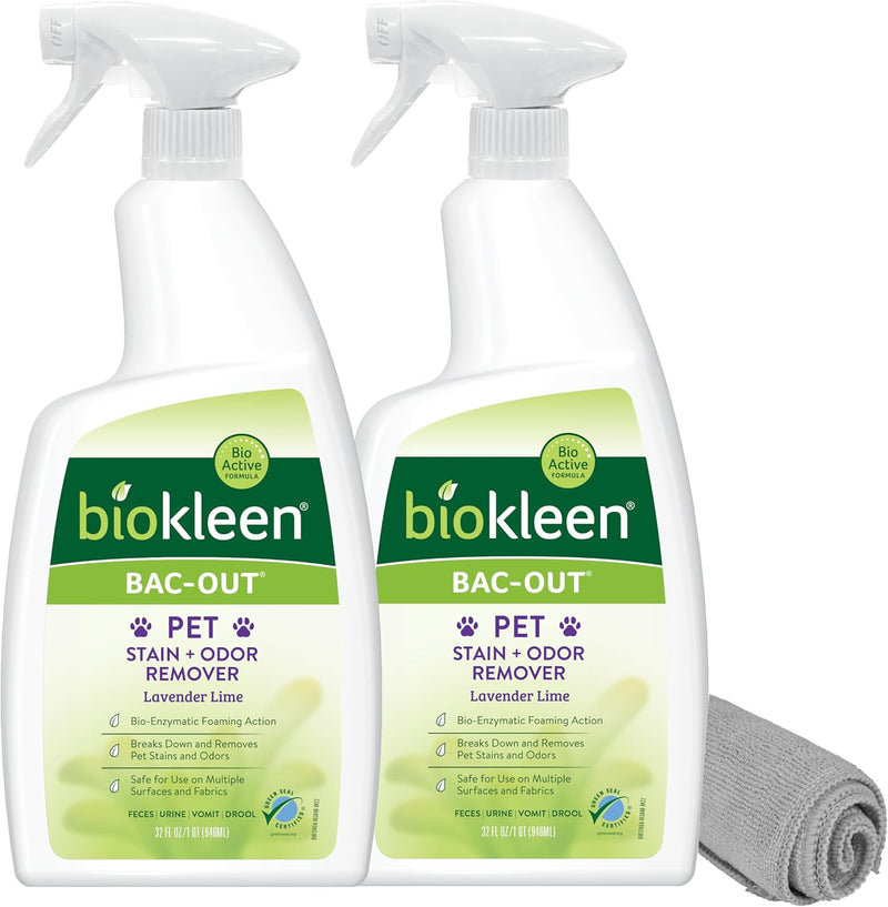 Biokleen Bac-Out Pet Urine Odor Eliminator - 32 Ounce Spray 2 Pack - Enzymatic, Natural, Destroys Stains & Odors Safely,