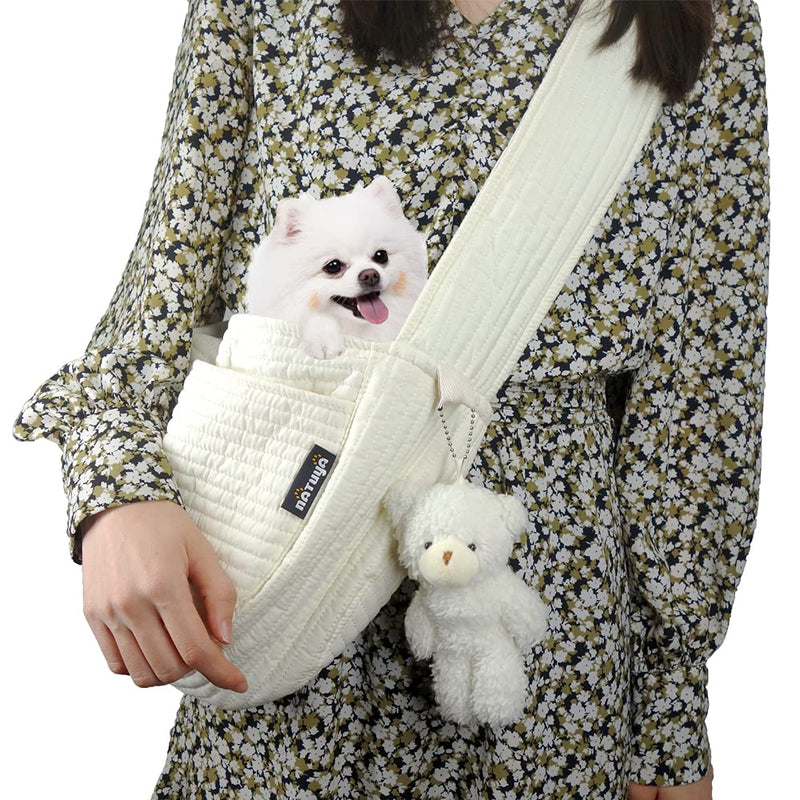 NATUYA Small Dog Carrier Sling Cat Sling-Dog Slings for Carrying Small Dogs-Adjustable Strap Hand Free Pet Puppy for Outdoor Traveling Subway (White, Canvas-Adjustable Strap)