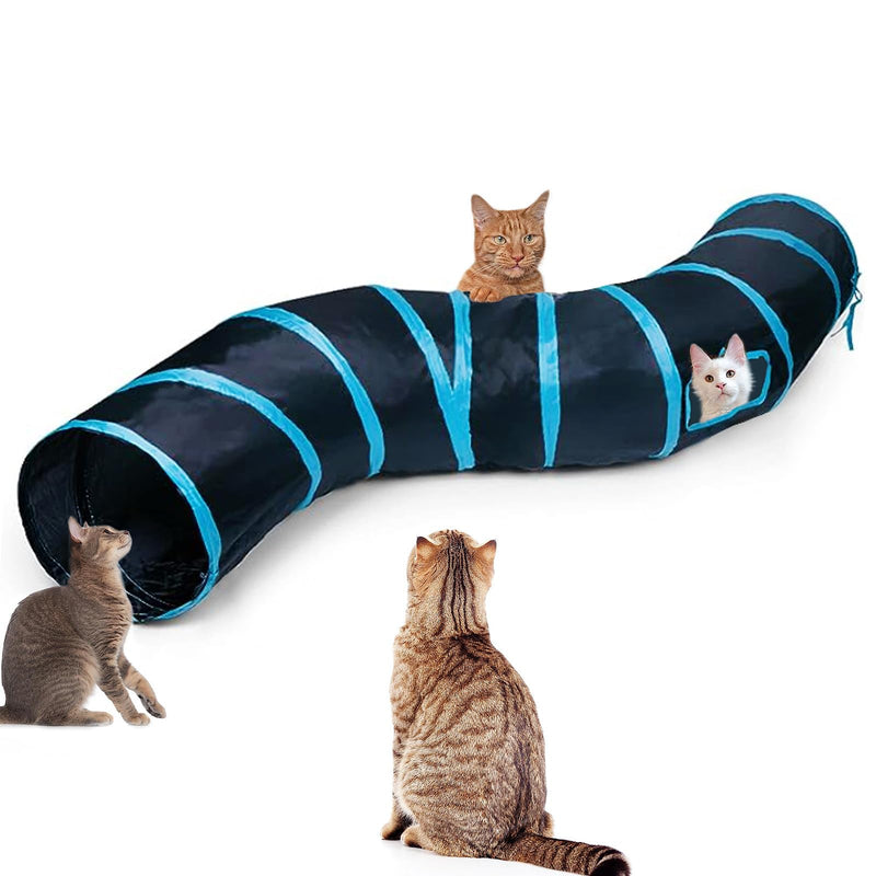 Deofun Cat Tunnel Tube Toys,Tunnels for Indoor Cats, S-Shape Blue Collapsible Interactive Toy with Balls for Rabbits, Kittens, Ferrets, Puppy