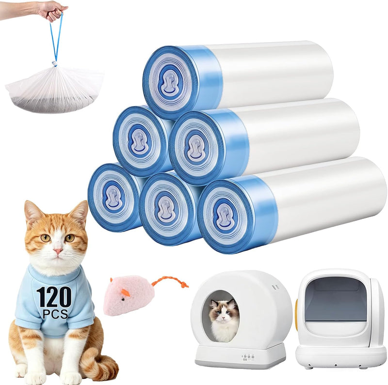 120 Count Drawstring Cat Litter Bags Compatible with MW-SC01/SC02/SC09/LR01